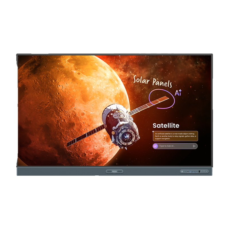 BenQ Board Pro 4K Interactive Display front view displaying a 4K interactive science lesson.