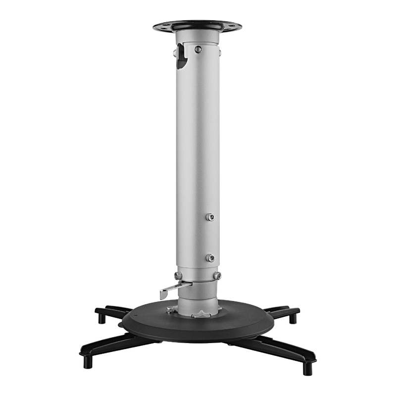 BenQ CM00G3 Universal Projector Ceiling Mount front view with the silver drop pole and black four-arm projector bracket.