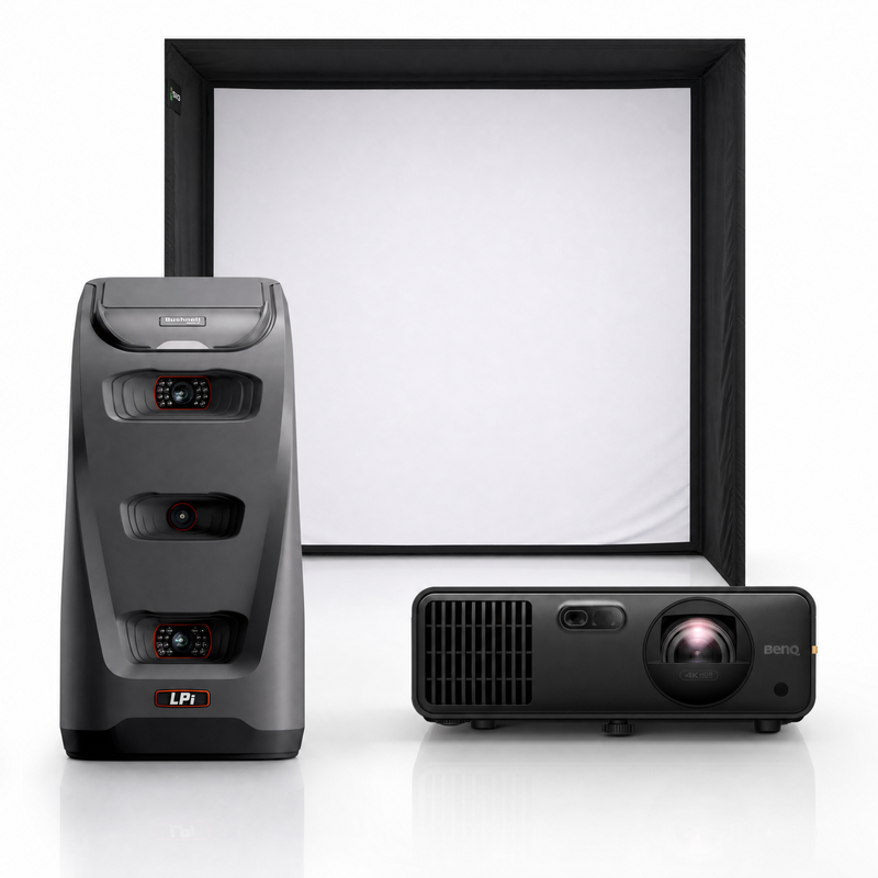 Bushnell Launch Pro launch monitor with SIG enclosure and projector golf simulator package