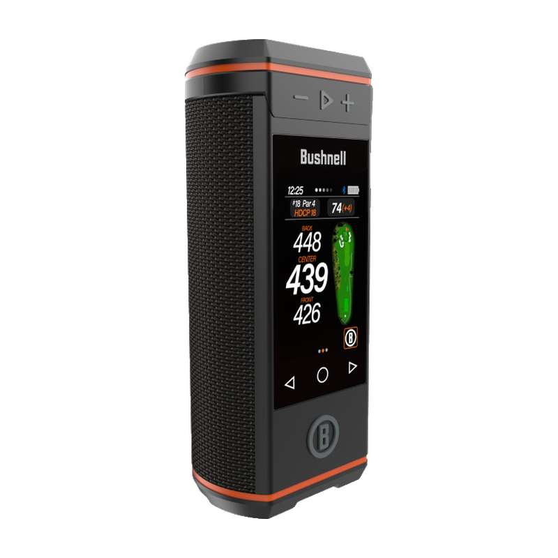 Bushnell Wingman HD golf GPS speaker front angled view.