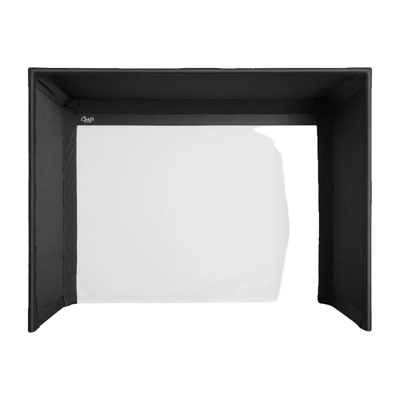 Carls Place C-Series Pro Golf Simulator Enclosure Kit with Impact Screen complete front view.