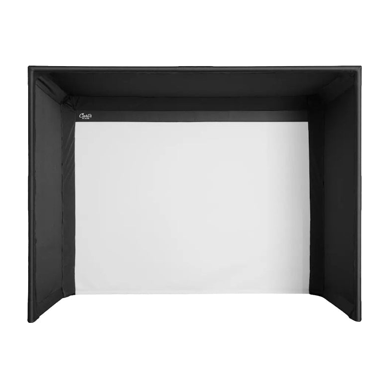 Carls Place C-Series Pro Golf Simulator Enclosure Kit with Impact Screen complete front view.