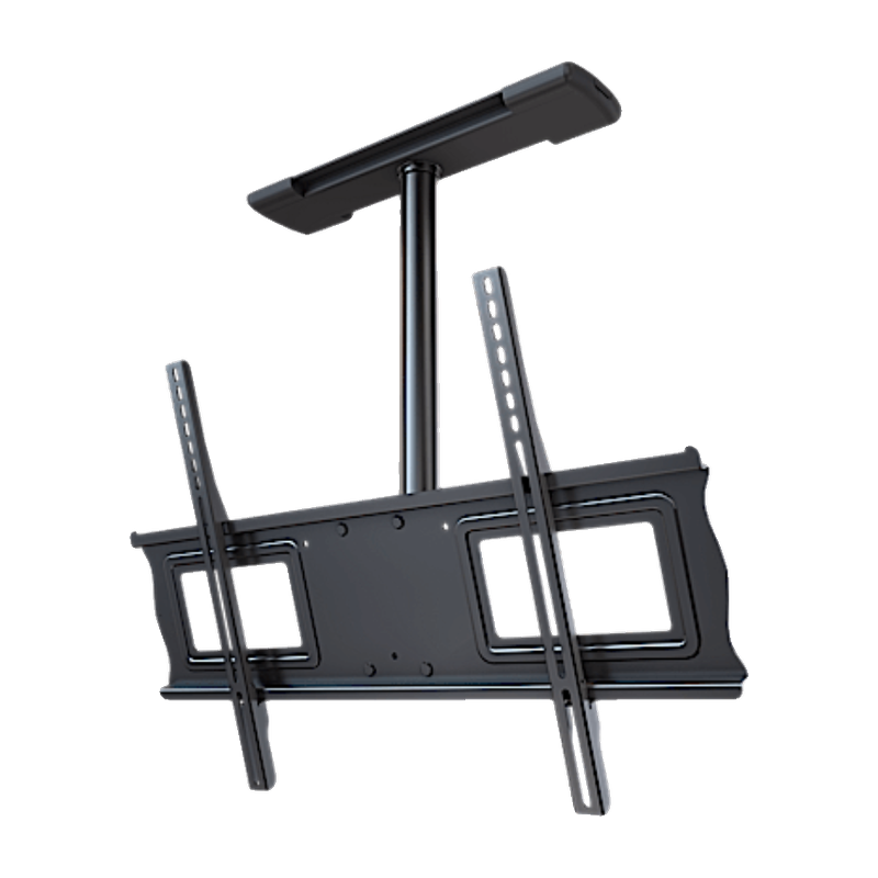 Complete Ceiling Installation Kit for Displays angled front view black metal frame ceiling mount.