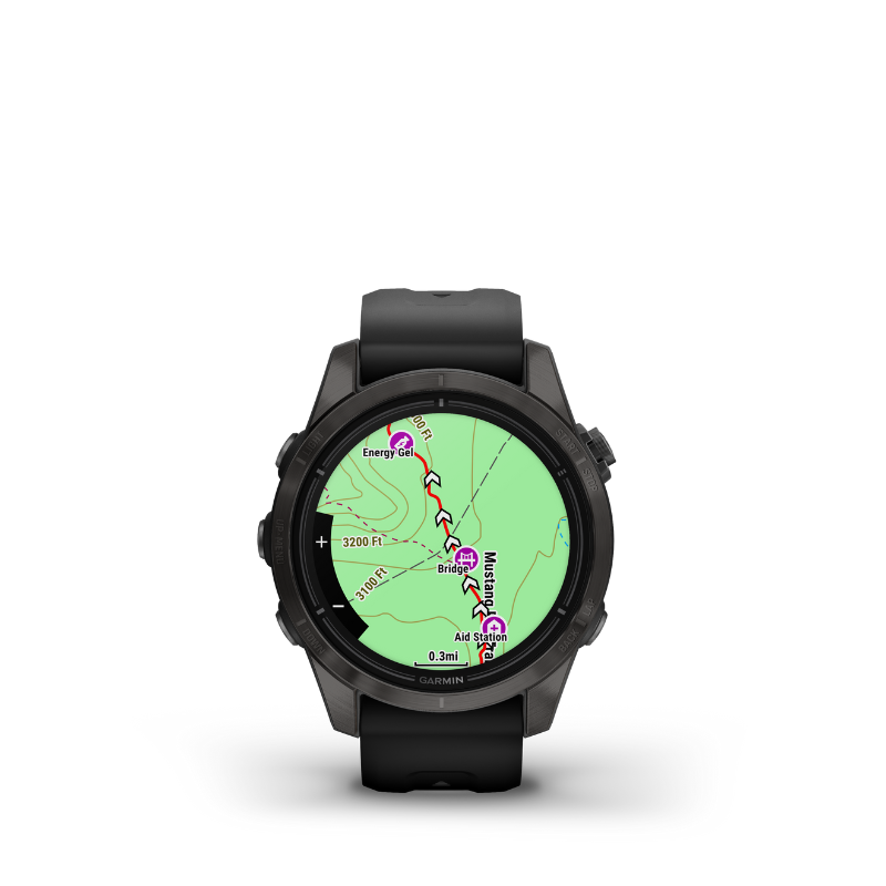 Garmin epix Pro (Gen 2) Sapphire Edition Carbon Gray with Black Band Smartwatch map view user interface.