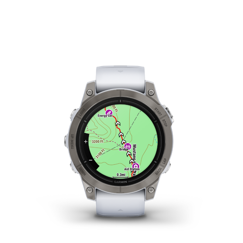 Garmin epix Pro (Gen 2) Sapphire Edition Smartwatch 47 mm Titanium with Whitestone Band map view user interface.