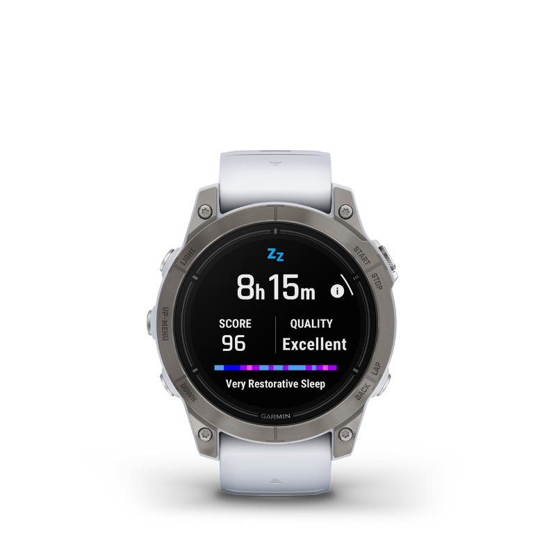 Garmin epix Pro (Gen 2) Sapphire Edition Smartwatch 47 mm Titanium with Whitestone Band sleep user interface.