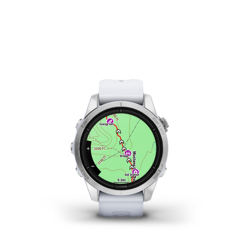 Garmin epix Pro (Gen 2) Standard Edition Silver with Whitestone Band Smartwatch map view user interface.