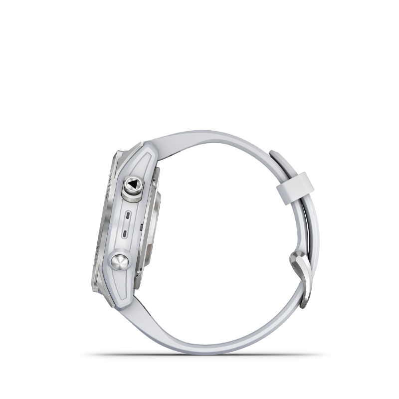 Garmin epix Pro (Gen 2) Standard Edition Silver with Whitestone Band Smartwatch right side view.