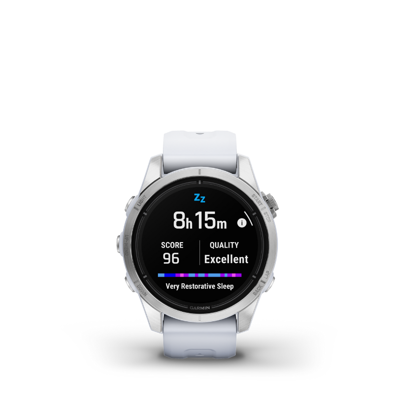 Garmin epix Pro (Gen 2) Standard Edition Silver with Whitestone Band Smartwatch sleep score user interface.