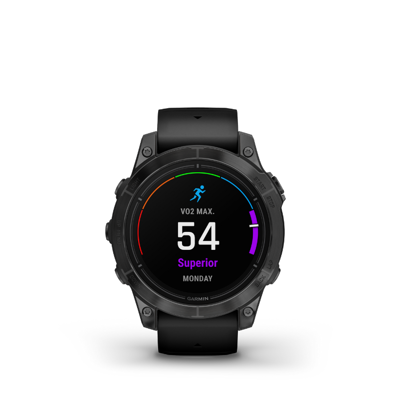 Garmin epix Pro (Gen 2) Standard Edition Smartwatch 47 mm Slate Gray with Black Band VO2 user interface.