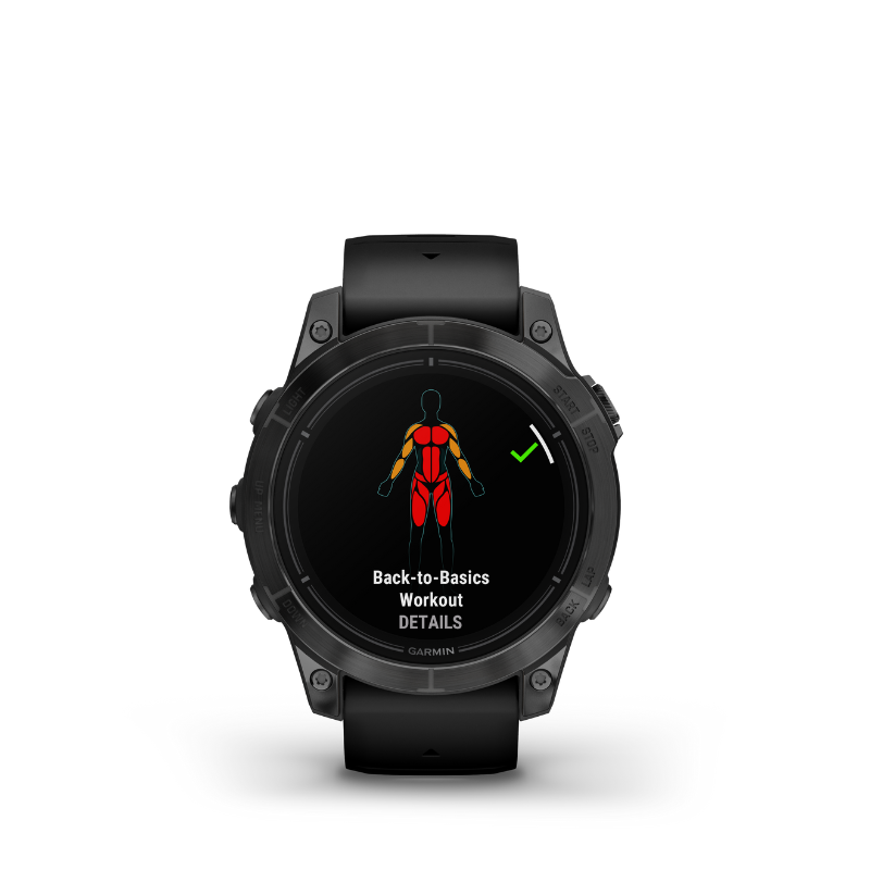 Garmin epix Pro (Gen 2) Standard Edition Smartwatch 47 mm Slate Gray with Black Band back-to-basics workout user interface.