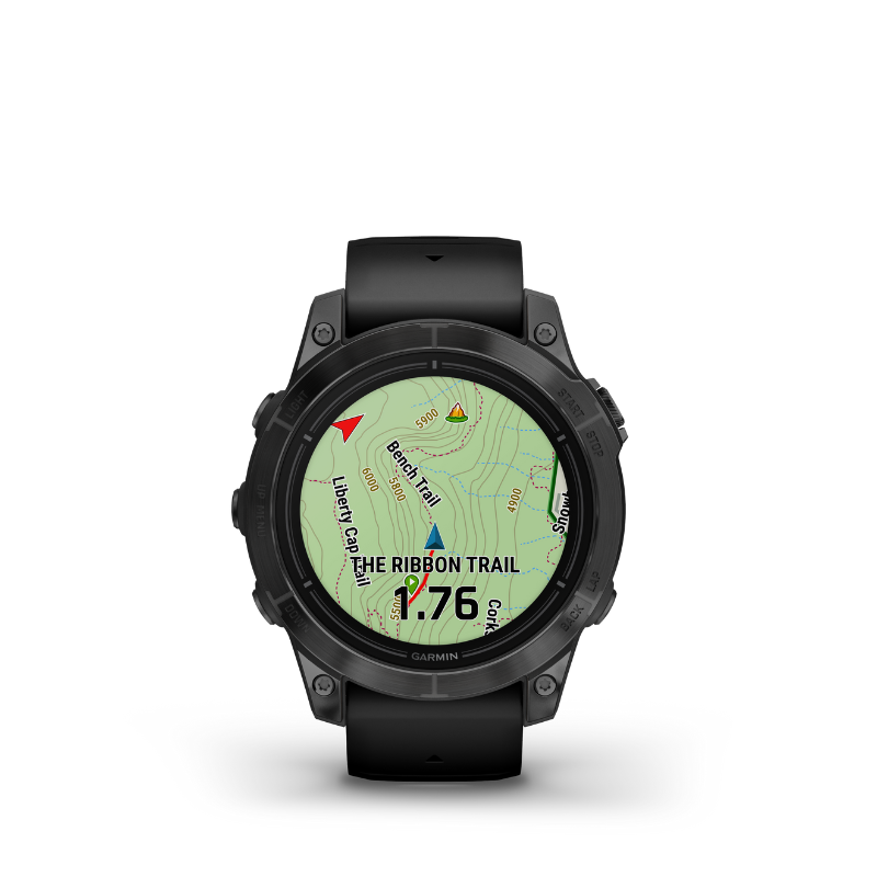 Garmin epix Pro (Gen 2) Standard Edition Smartwatch 47 mm Slate Gray with Black Band trail view user interface.