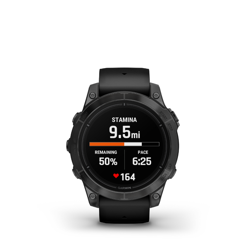 Garmin epix Pro (Gen 2) Standard Edition Smartwatch 47 mm Slate Gray with Black Band stamina view user interface.