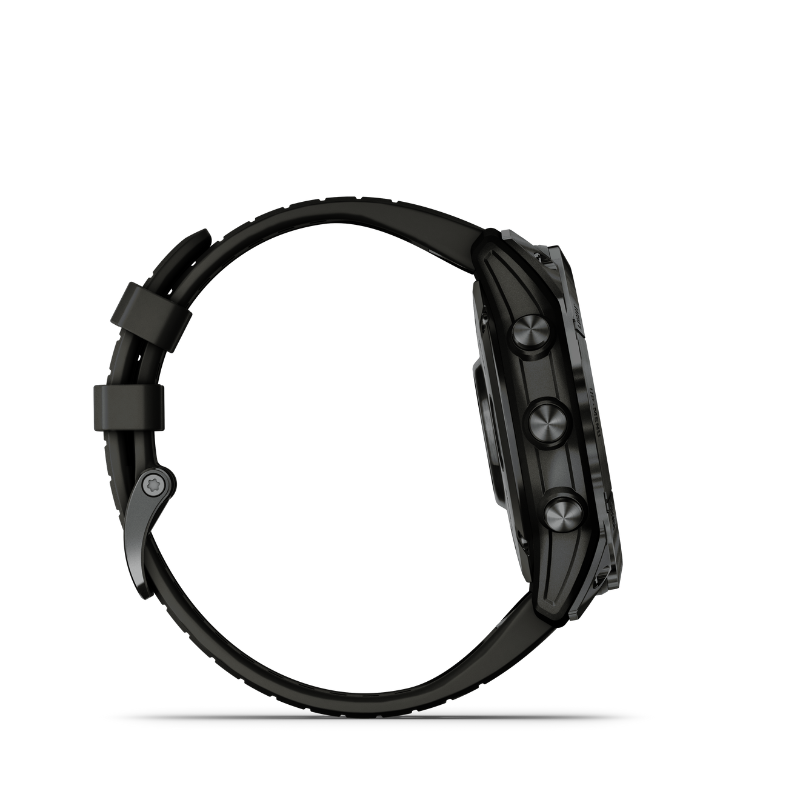 Garmin epix Pro (Gen 2) Standard Edition Smartwatch 51 mm Slate Gray with Black Band left side view.