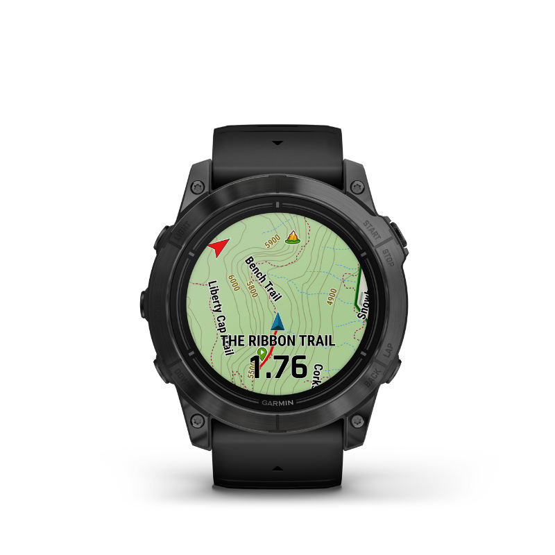 Garmin epix Pro (Gen 2) Standard Edition Smartwatch 51 mm Slate Gray with Black Band trail view user interface.