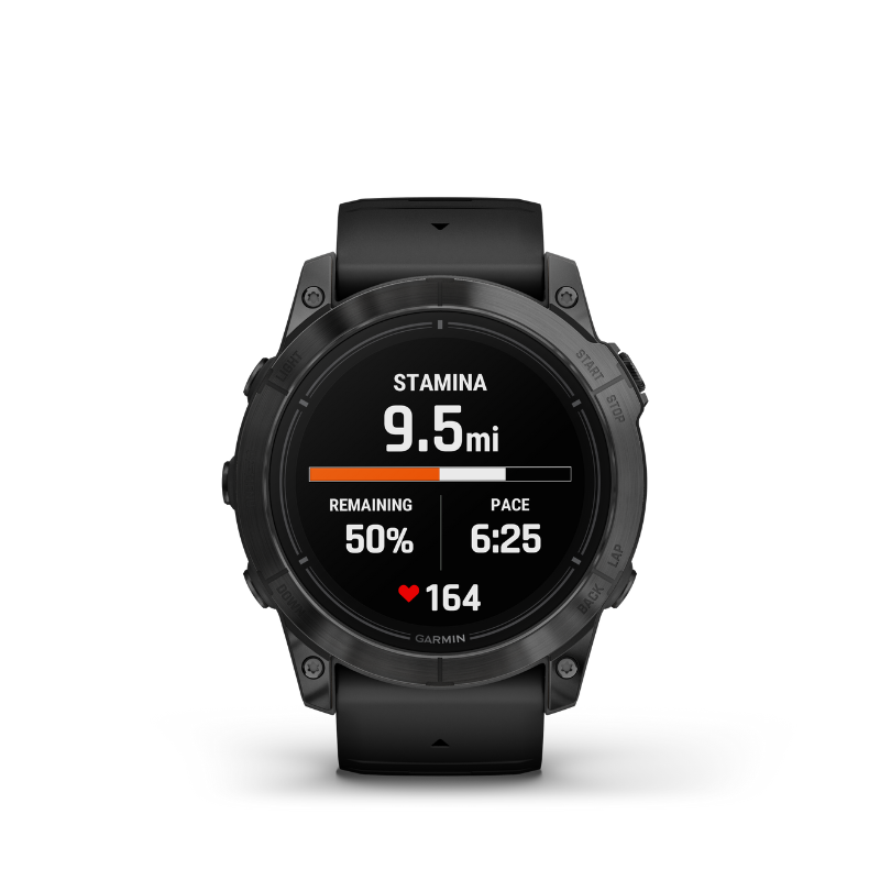 Garmin epix Pro (Gen 2) Standard Edition Smartwatch 51 mm Slate Gray with Black Band stamina view user interface.