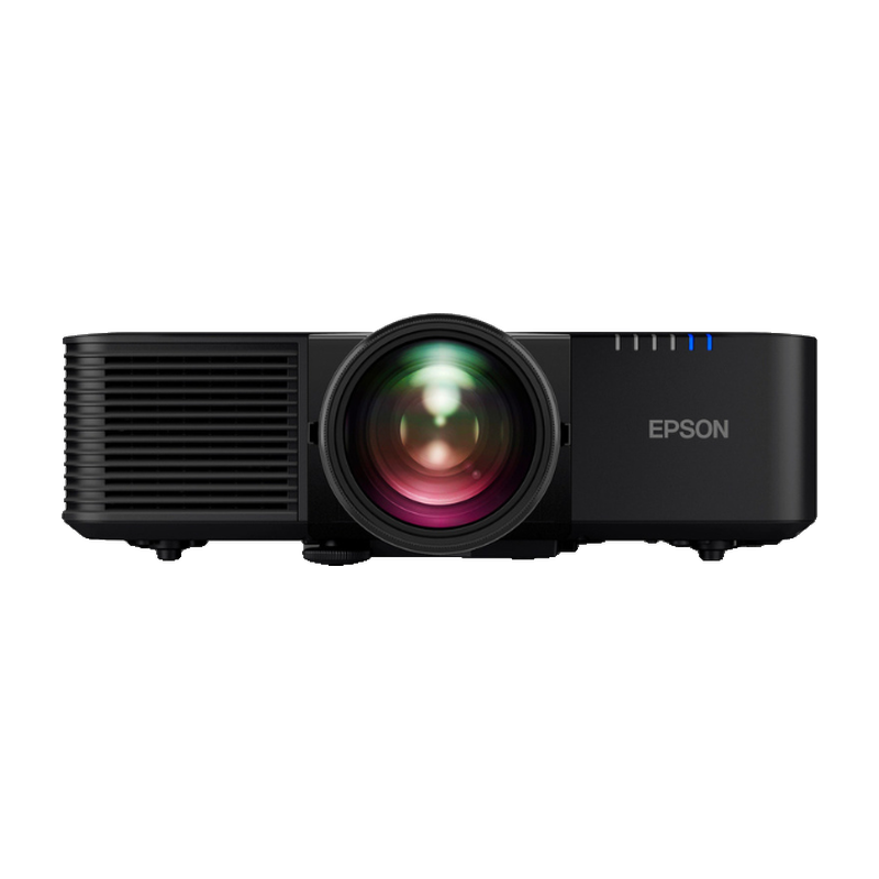 Epson L695SE PowerLite 6000 Lumen WUXGA Short Throw 3LCD Laser Projector with 4K Enhancement front view with lens.