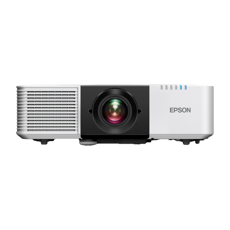 Epson L890E PowerLite 8000 Lumen WUXGA Normal Throw 3LCD Laser Projector with 4K Enhancement front view with lens.