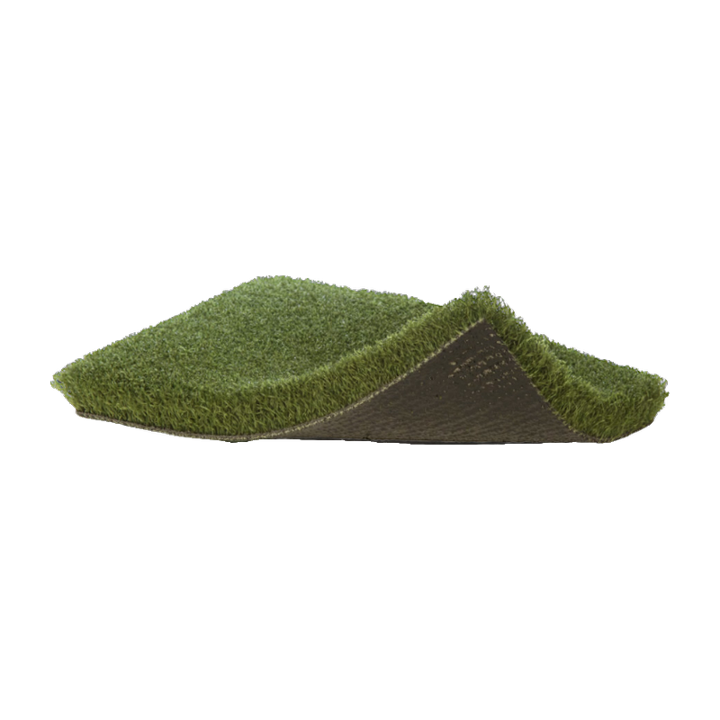 EZTee Poly Golf Hitting Mat And Tee Line Turf closeup side view of layered artificial grass.