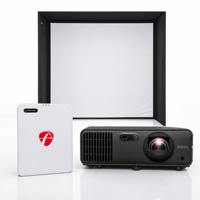 FlightScope Mevo Gen2 launch monitor with SIG enclosure and projector golf simulator package