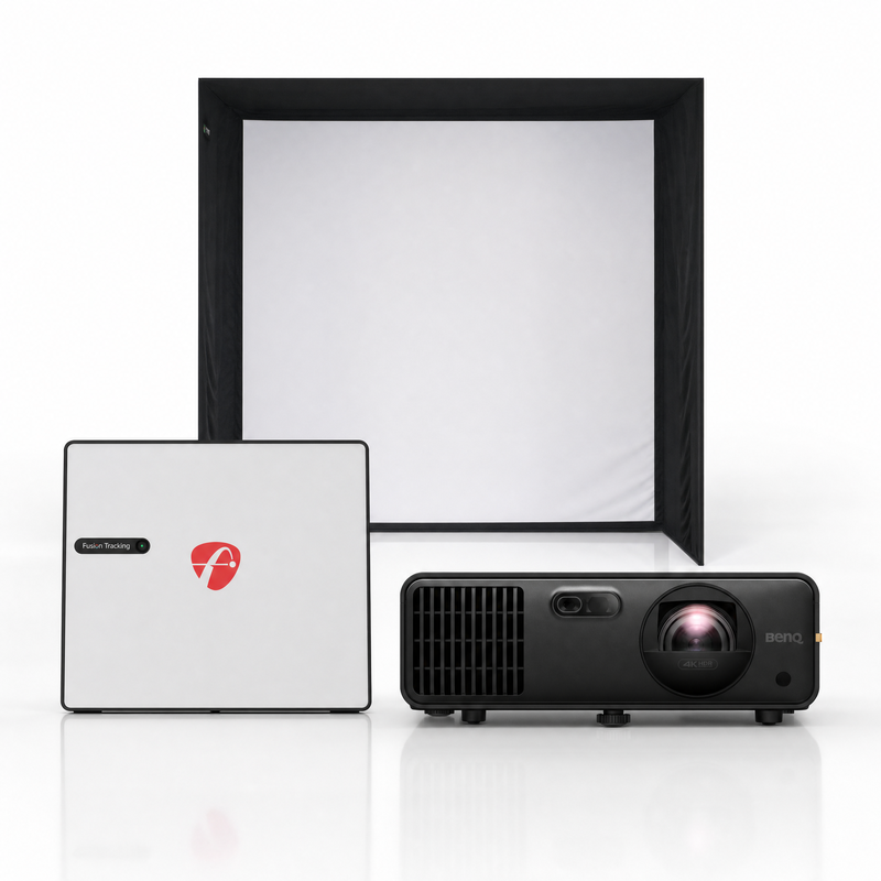 FlightScope X3C launch monitor with SIG enclosure and projector golf simulator package