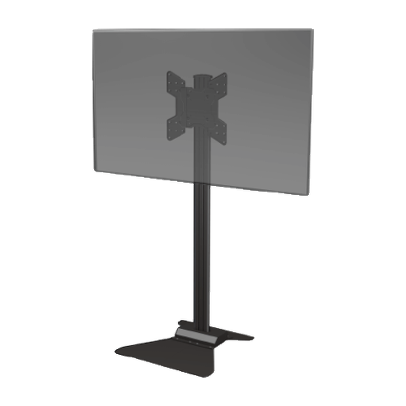 Floor Stand For Screens from 32" to 55" angled view with a grey square mount and black floor stand.