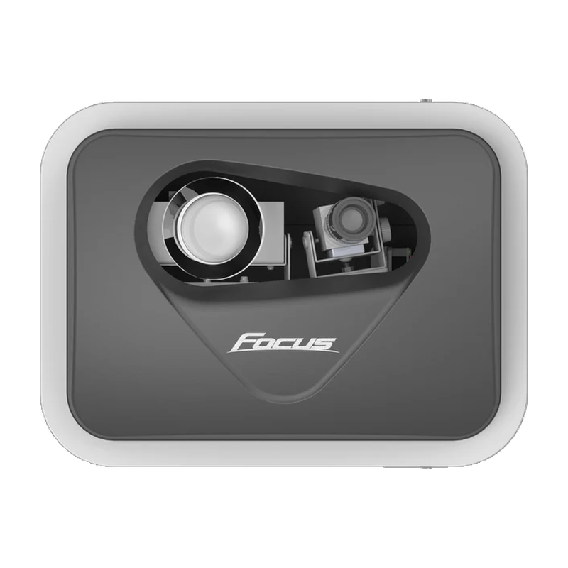 Foresight Sports Focus Club Tracer System top view of tracking camera showing lenses and focus logo.