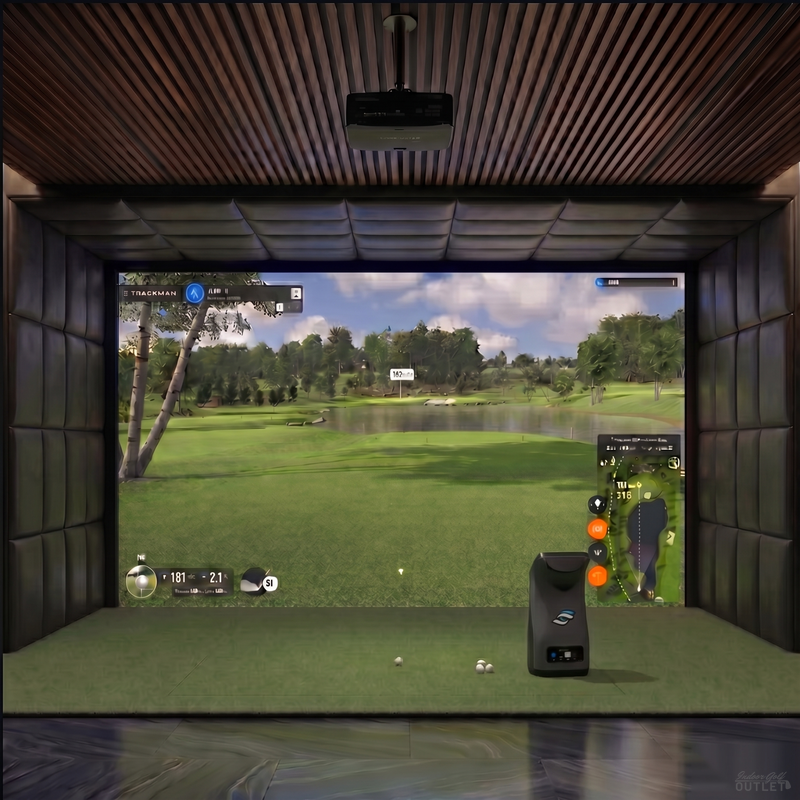 Foresight Sports GC3 custom installed golf simulator room with leatherette wall and ceiling padding.
