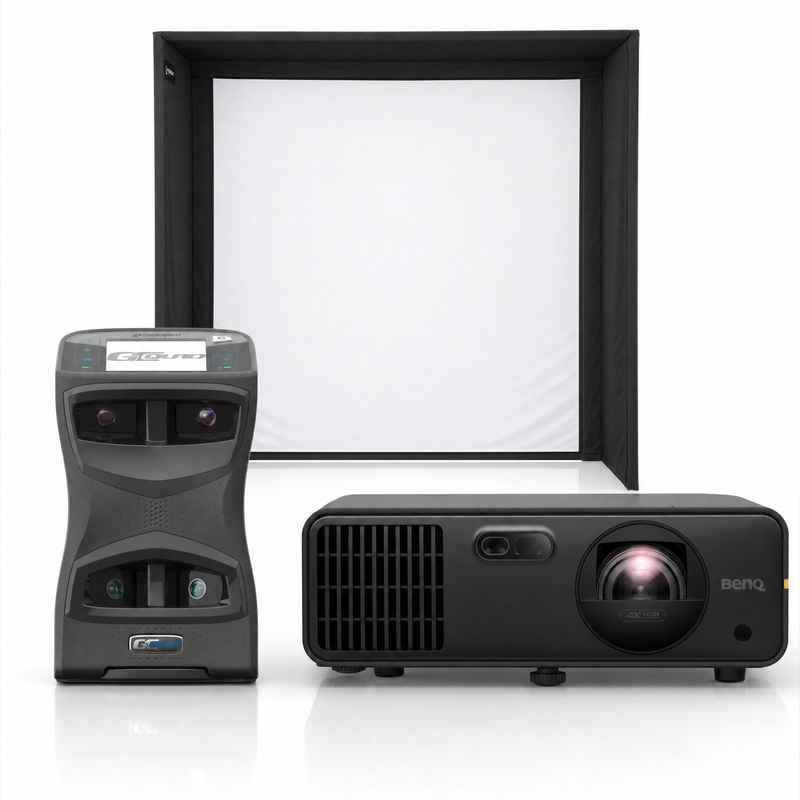 Foresight Sports GCQuad launch monitor with SIG enclosure and projector golf simulator package