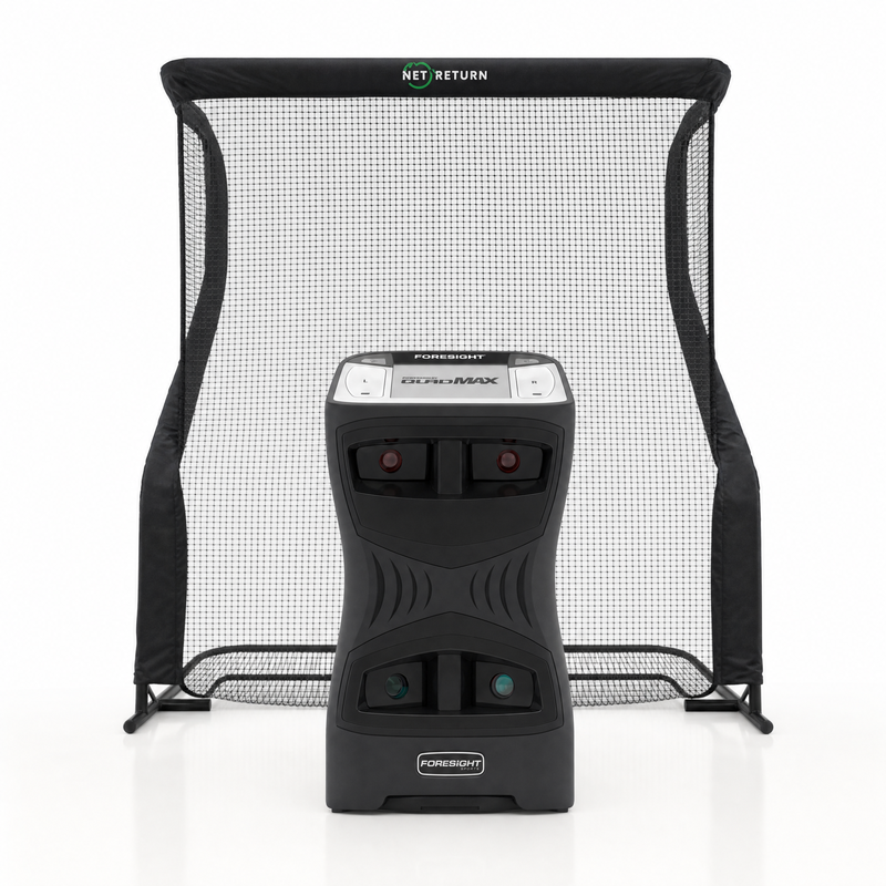 Foresight Sports QuadMAX launch monitor with Net Return golf net golf simulator package