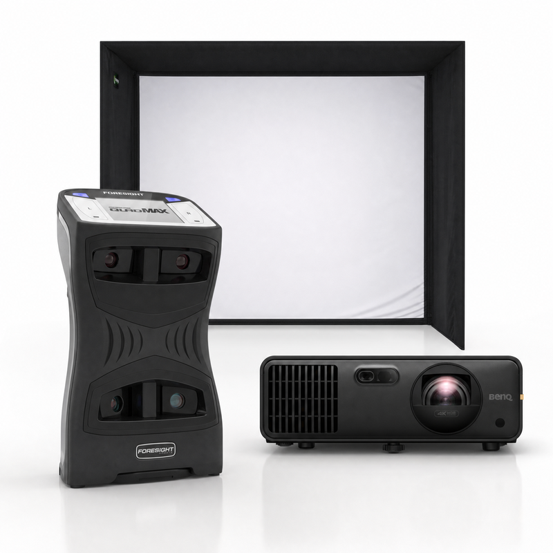 Foresight Sports QuadMAX launch monitor with SIG enclosure and projector golf simulator package
