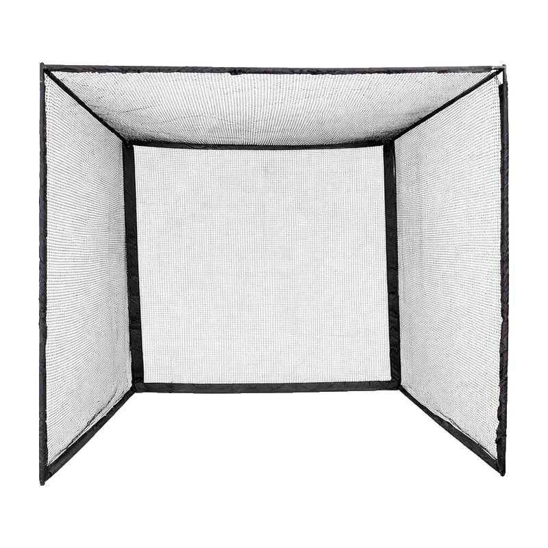 Impact Sports Golf Cage Practice Enclosure front view of the padded frame with the roof, rear and side netting fitted.