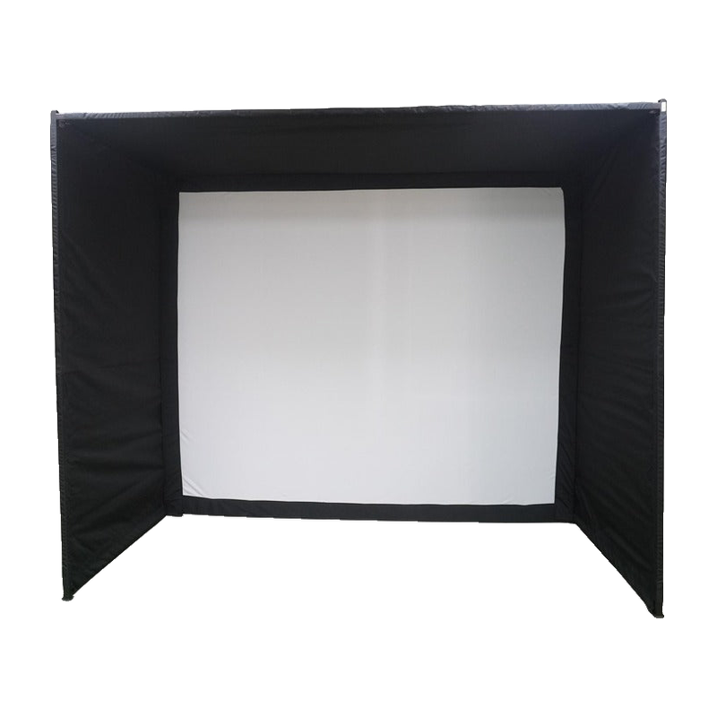 Impact Sports Premium Square Pole Golf Simulator Enclosure front view of the black square-pole padded enclosure with premium blackout impact screen.