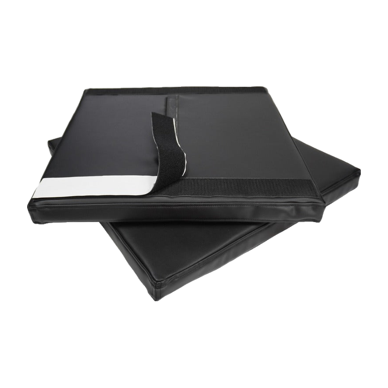 Impact Sports Premium Wall Padding (12-Pack) two stacked pads with the pre-attached Velcro backing strip peeled up.