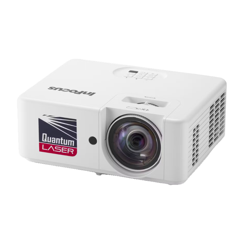 InFocus IN1028ST Nemesis II 4000-Lumen 1080p Short-Throw DLP Laser Projector front left angle view.