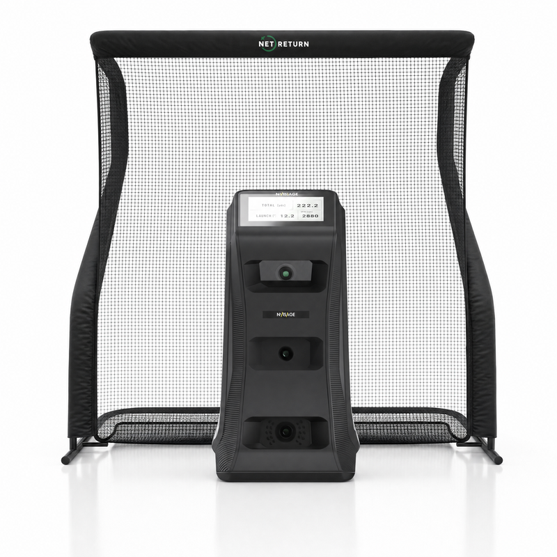 NVISAGE NEO-E launch monitor with Net Return golf net golf simulator package