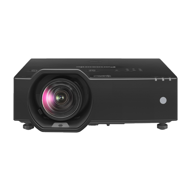 Panasonic PT-VMZ7STBU7 7000-Lumen WUXGA Short Throw Golf Simulator Projector front view.