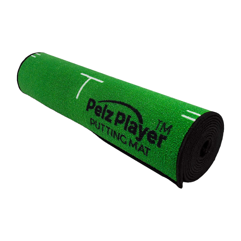 Pelz Player Putting Mat rolled up close view.