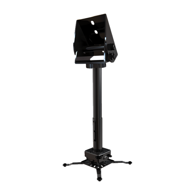 Projector Vaulted Ceiling Mount front left angled view black tilting bracket with four footed base.
