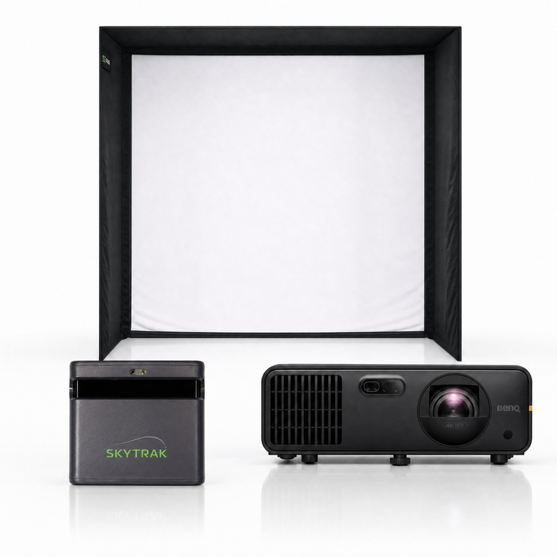 SkyTrak ST MAX launch monitor with SIG enclosure and projector golf simulator package