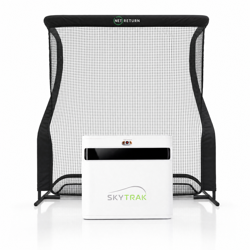 SkyTrak+ launch monitor with Net Return golf net golf simulator package