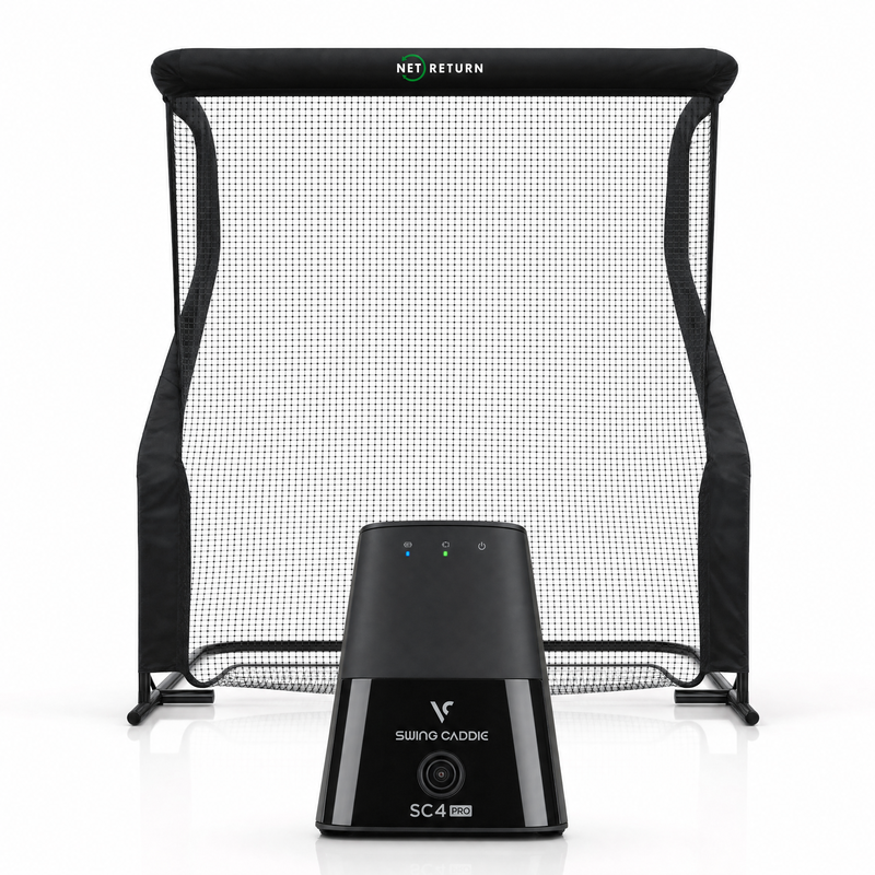 Swing Caddie SC4 PRO launch monitor with Net Return golf net golf simulator package