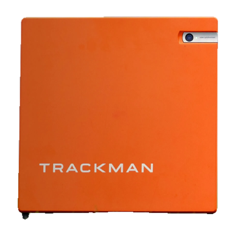 Trackman 4 Golf Launch Monitor outdoor shot on grass orange case.