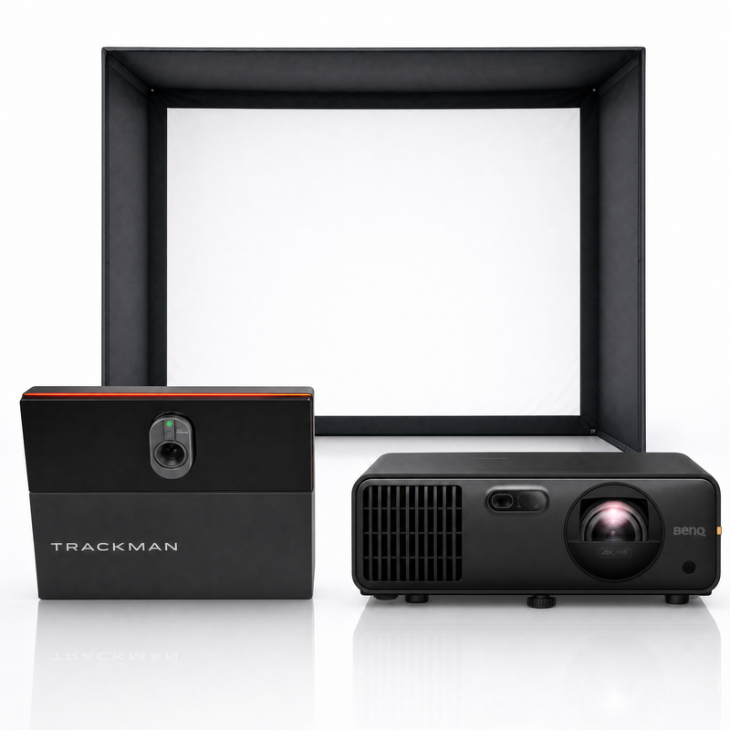 Trackman iO Commercial launch monitor with SIG enclosure and projector golf simulator package