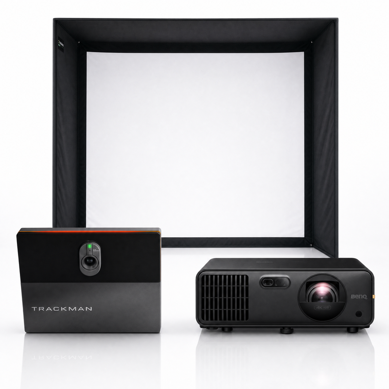 Trackman iO Home Complete (Ball & Club Data) launch monitor with SIG enclosure and projector golf simulator package