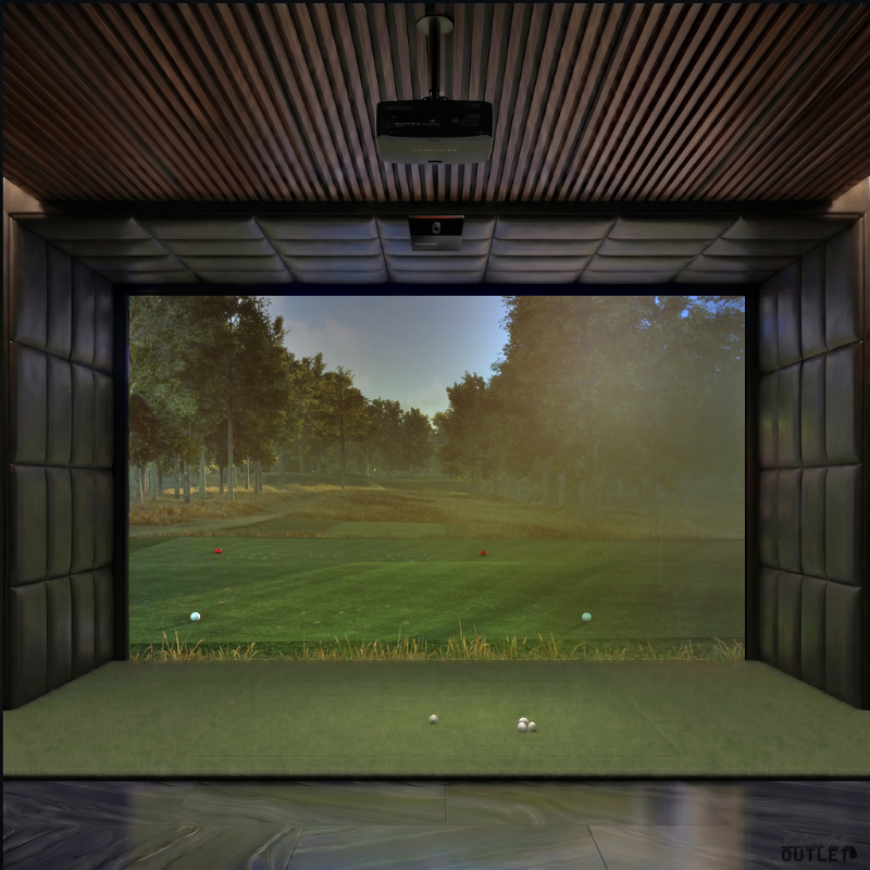 Trackman iO Home Complete custom installed golf simulator room with leatherette wall and ceiling padding.
