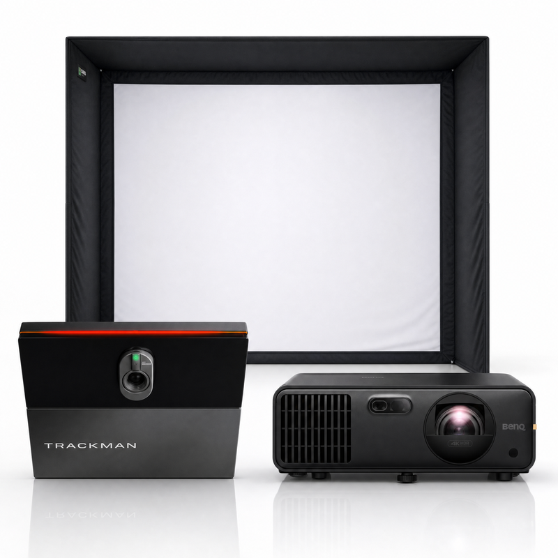 Trackman iO Home launch monitor with SIG enclosure and projector golf simulator package
