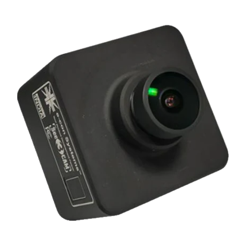Trackman USB Swing Camera angled view with black camera and green lens. 