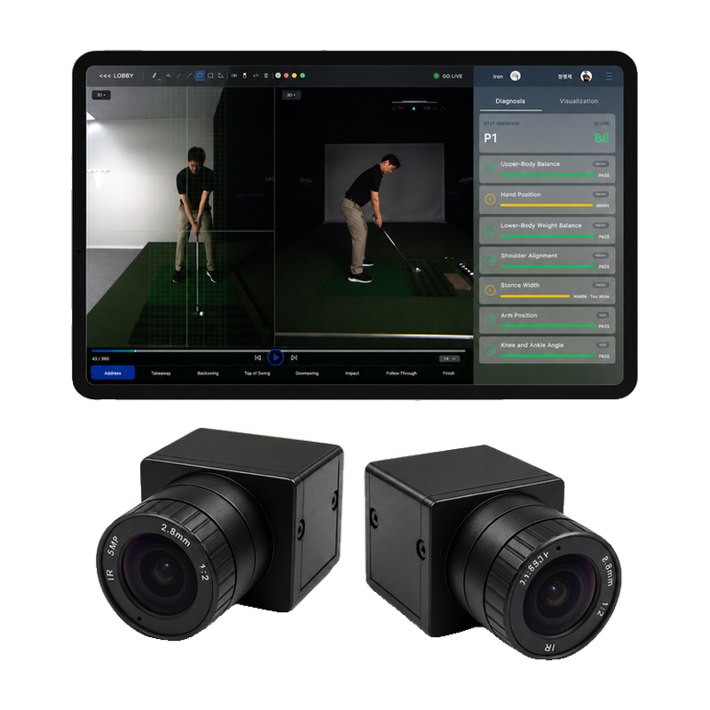 VTrack SwingEZ Add-On Package cameras and AI swing diagnosis software.
