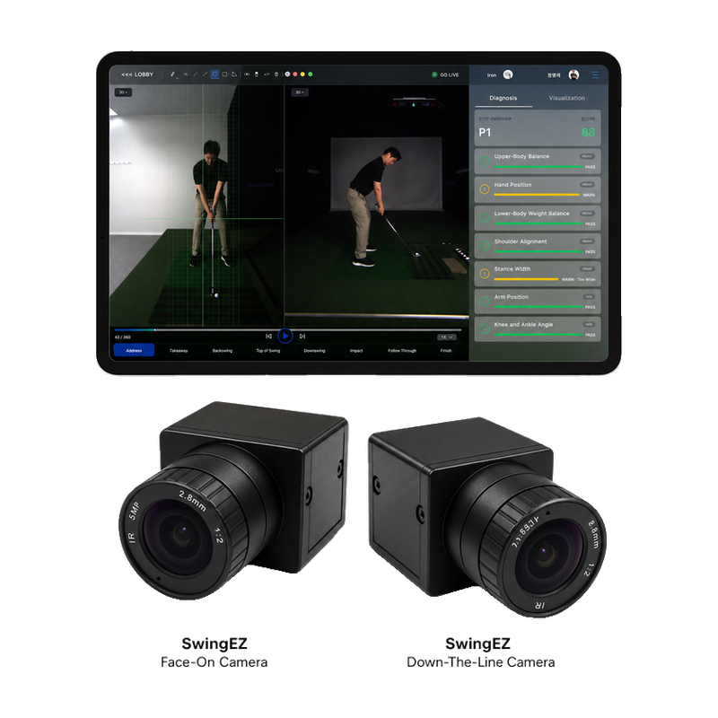 VTrack SwingEZ Add-On Package cameras and AI swing diagnosis software.
